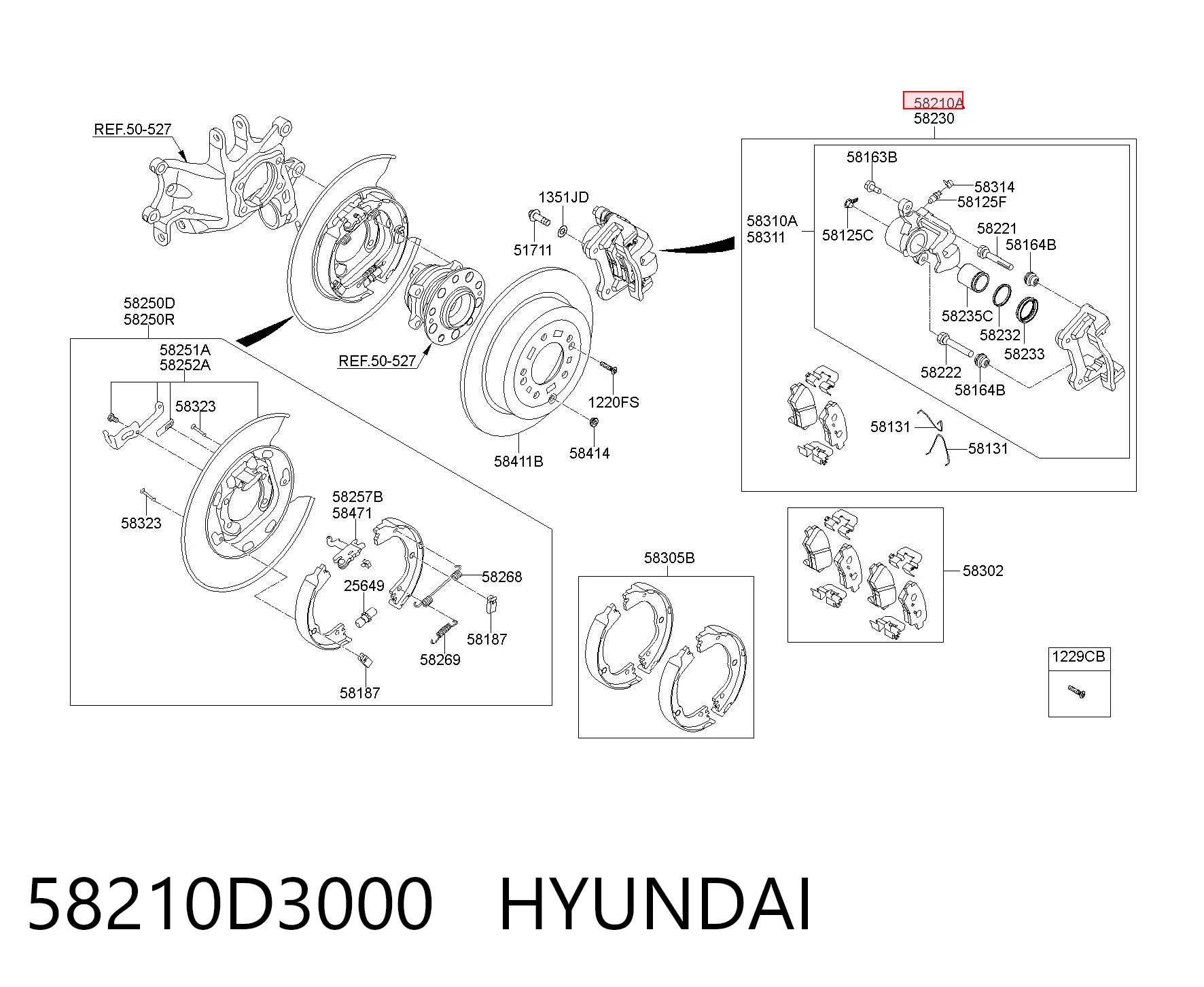 58210D3000 Hyundai/Kia Zacisk hamulcowy tylny lewy