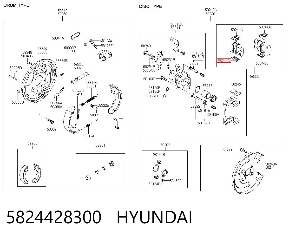 5824428300 Hyundai/Kia Zestaw sprężyn do mocowania tylnych klocków tarczowych
