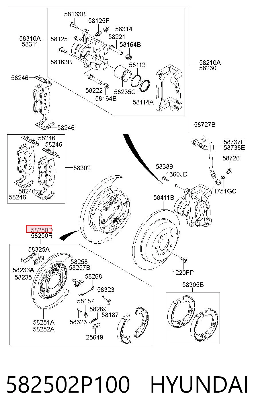 582502P100 Hyundai/Kia Klocki hamulca ręcznego