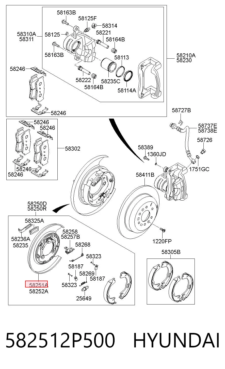 582512P500 Hyundai/Kia Osłona tarczy hamulcowej tylnej lewa