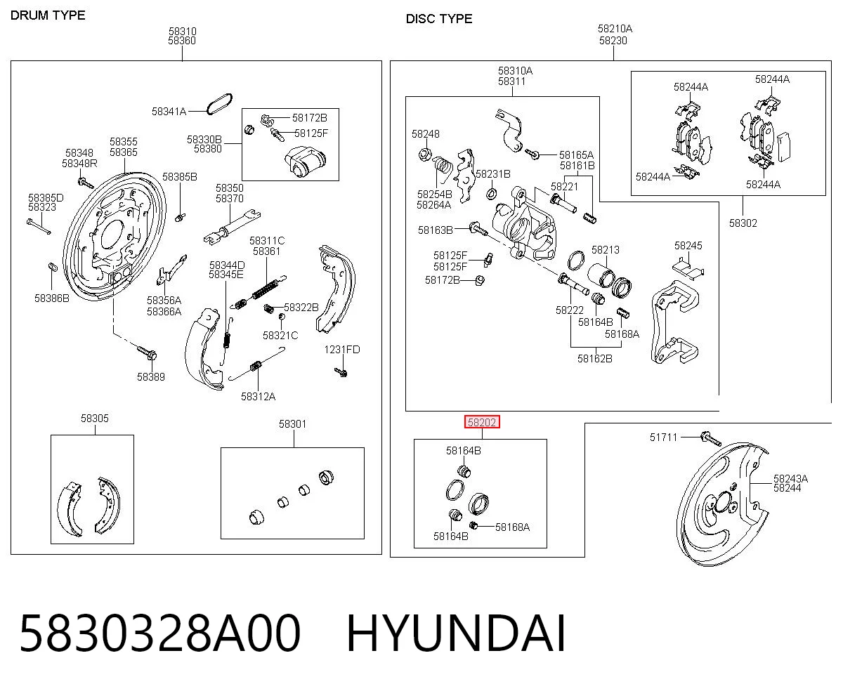 5830328A00 Hyundai/Kia Zestaw naprawczy zacisku hamulcowego tylnego