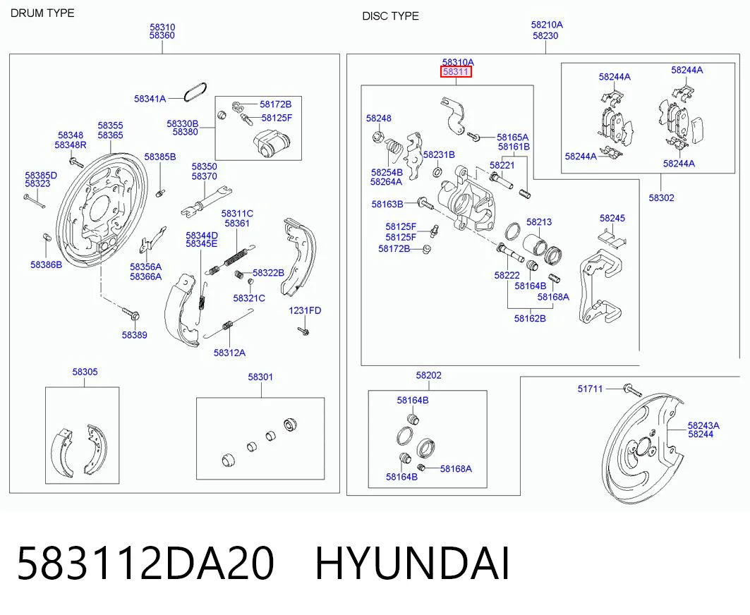 583112DA20 Hyundai/Kia Zacisk hamulcowy tylny prawy