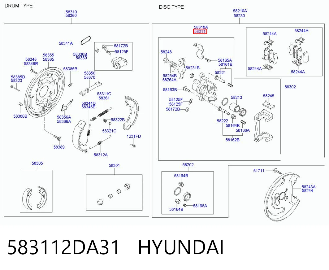 583112DA31 Hyundai/Kia Zacisk hamulcowy tylny prawy