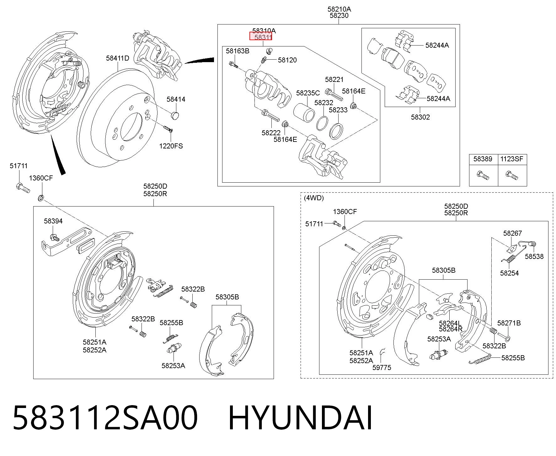 583112SA00 Hyundai/Kia Zacisk hamulcowy tylny prawy