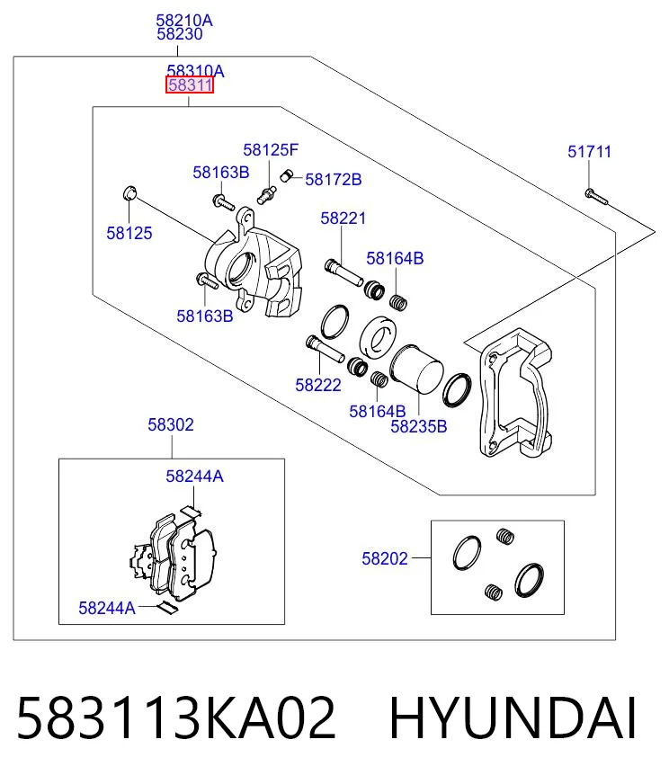 583113KA02 Hyundai/Kia Zacisk hamulcowy tylny prawy