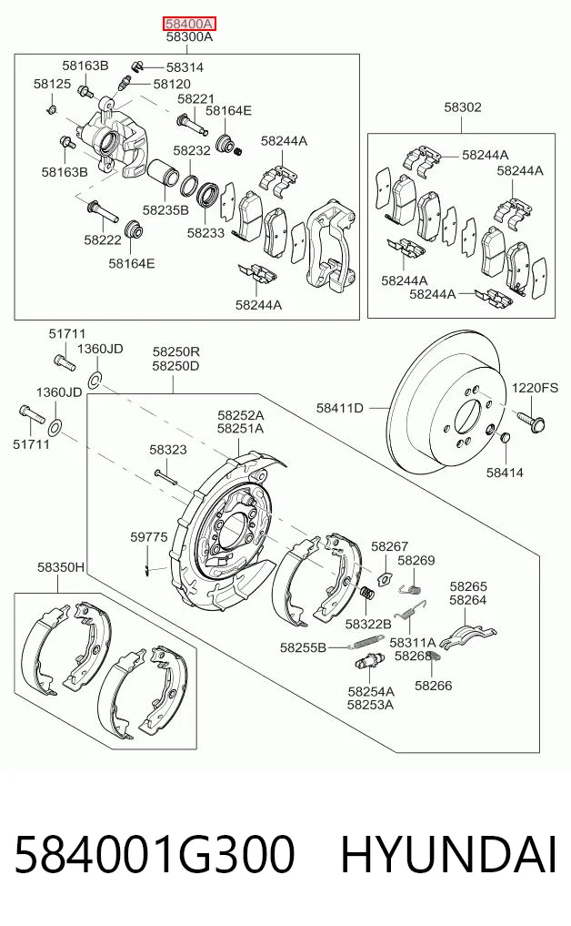 584001G300 Hyundai/Kia Zacisk hamulcowy tylny prawy