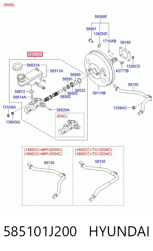 Główny cylinder hamulców Hyundai I10 hatchback (PA) (2007 - 2010) cena, od 66,72 USD