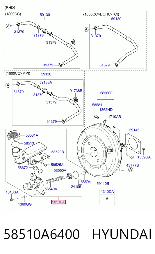 Do koszyka Główny cylinder hamulców Hyundai Tucson III TL