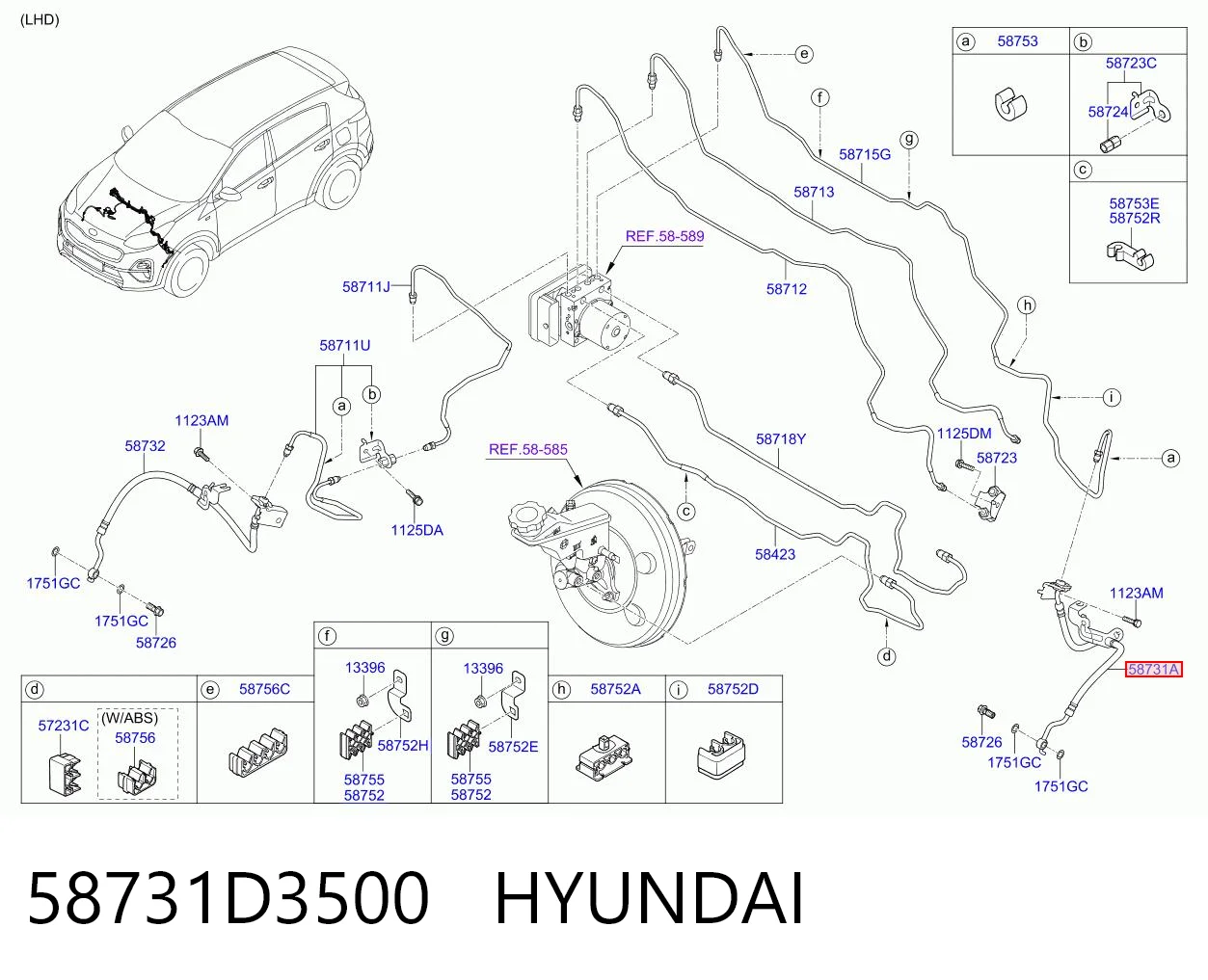 58731D3500 Hyundai/Kia Wąż hamulcowy z przodu w lewo
