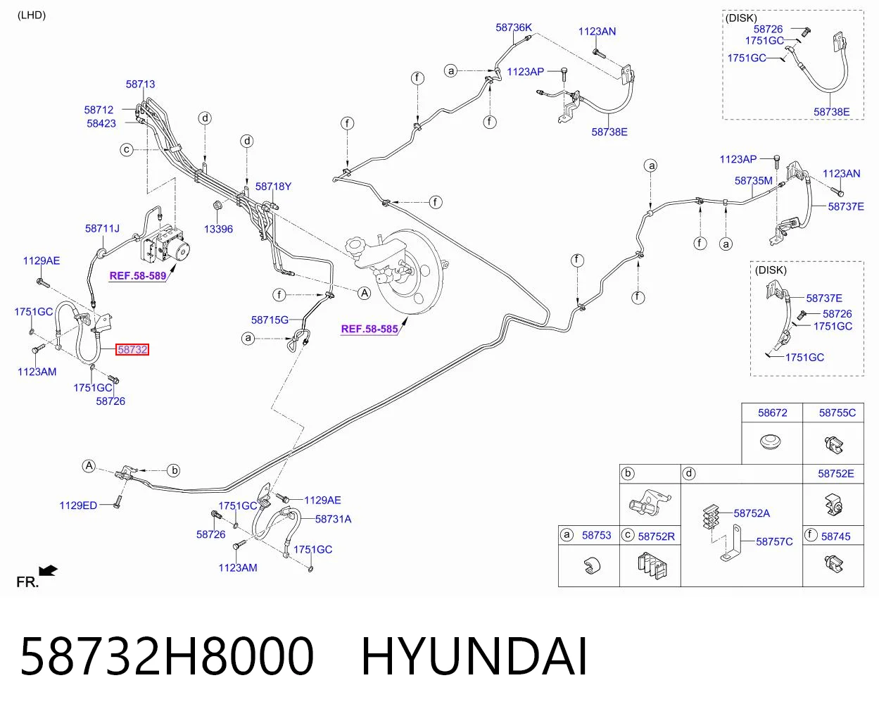 58732H8000 Hyundai/Kia Wąż hamulcowy z przodu po prawy