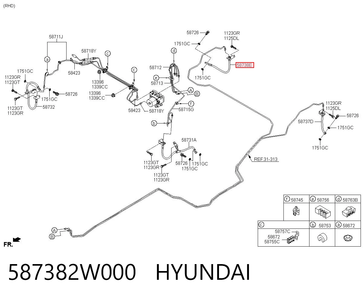 587382W000 Hyundai/Kia Przewód hamulcowy tylny prawy