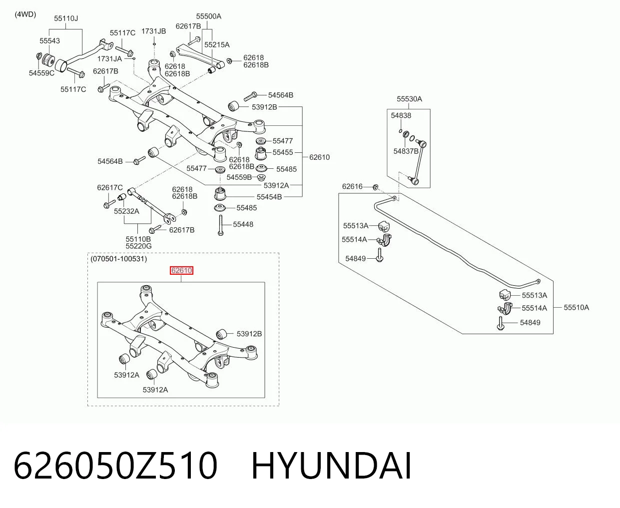 626050Z510 Hyundai/Kia Korpus osi tylnej