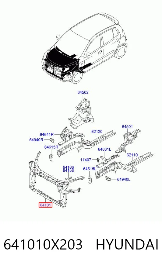 Osłona chłodnicy kompletna (panel mocowania reflektorów) Hyundai I10 hatchback (PA) (2007 - 2010) cena, od 83,09 USD