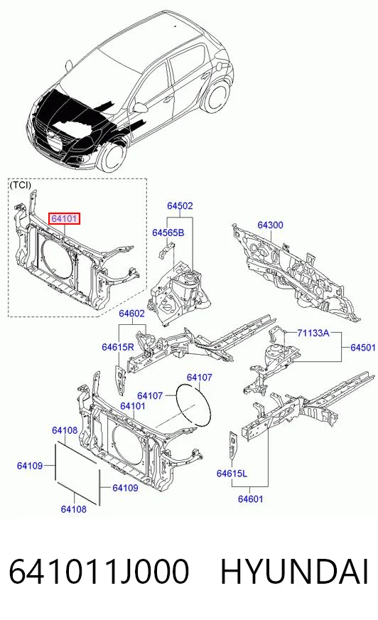 Osłona chłodnicy kompletna (panel mocowania reflektorów) do Hyundai I20 I PB