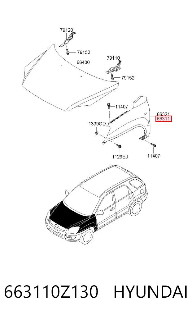 Błotnik przedni lewy do KIA Sportage II JE