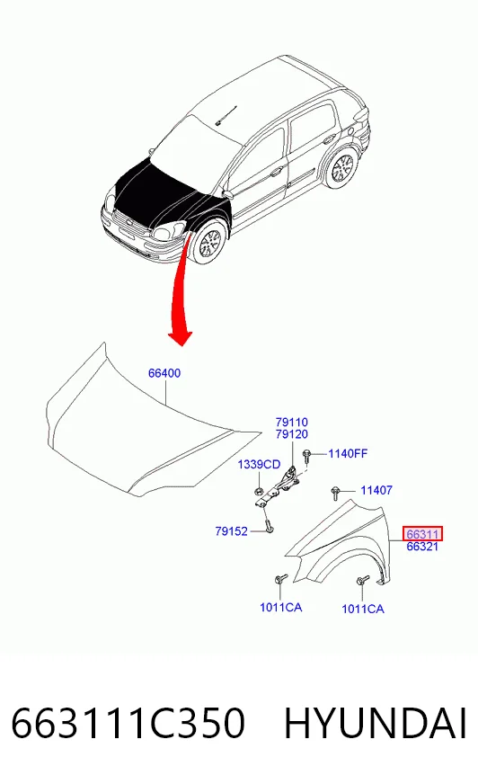 Błotnik przedni lewy do Hyundai Getz  