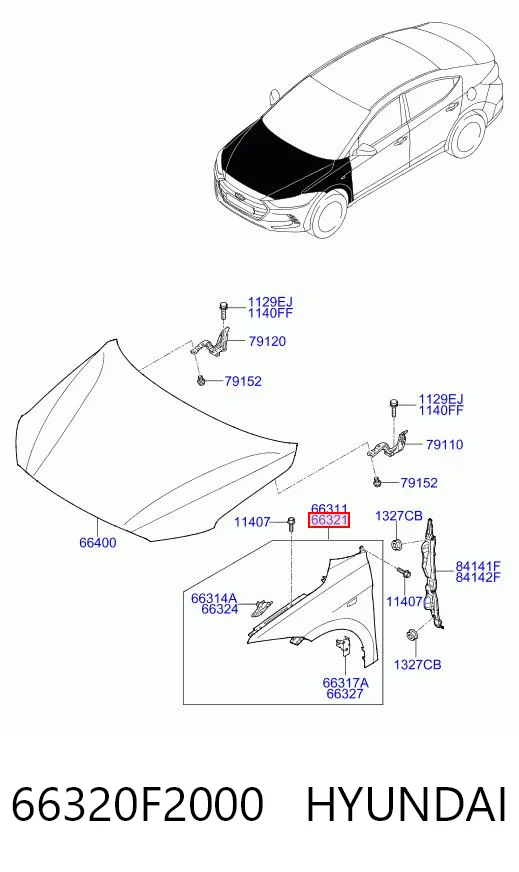 66320F2000 Hyundai/Kia Błotnik przedni prawy