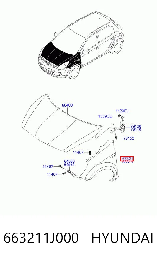 Błotnik przedni prawy do Hyundai I20 I PB
