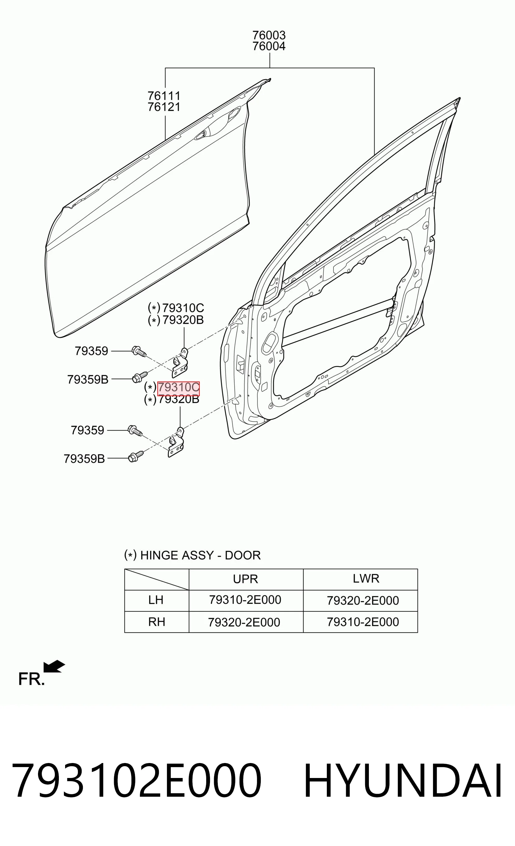 793102E000 Hyundai/Kia Zawias drzwi przednich lewych