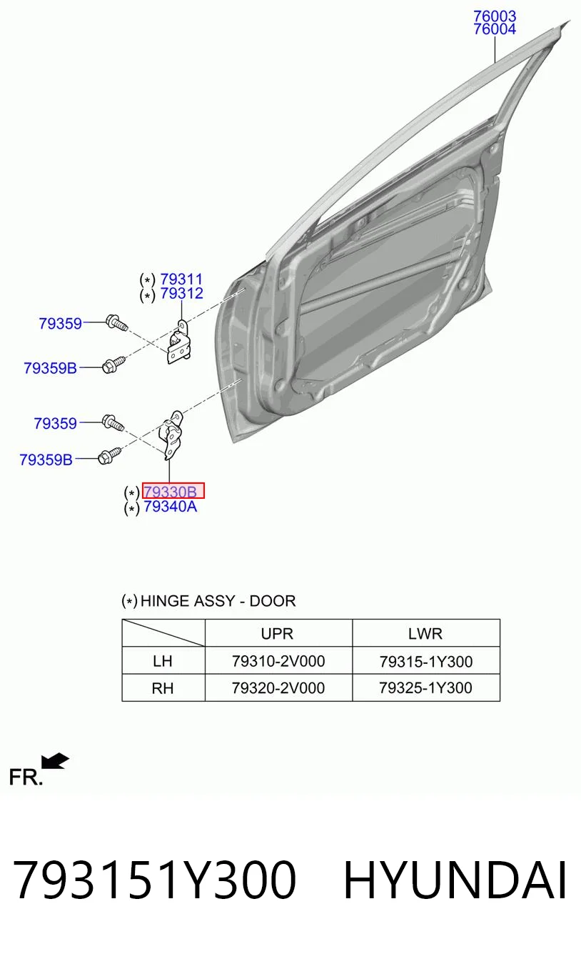 793151Y300 Hyundai/Kia Zawias drzwi przednich lewych