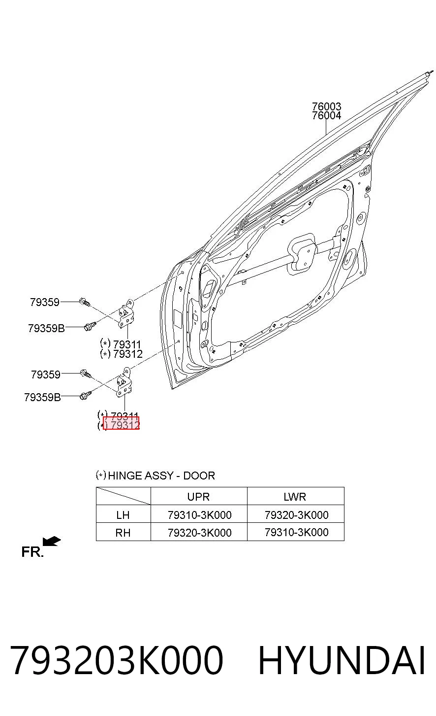 793203K000 Hyundai/Kia Zawias drzwi tylnych prawych