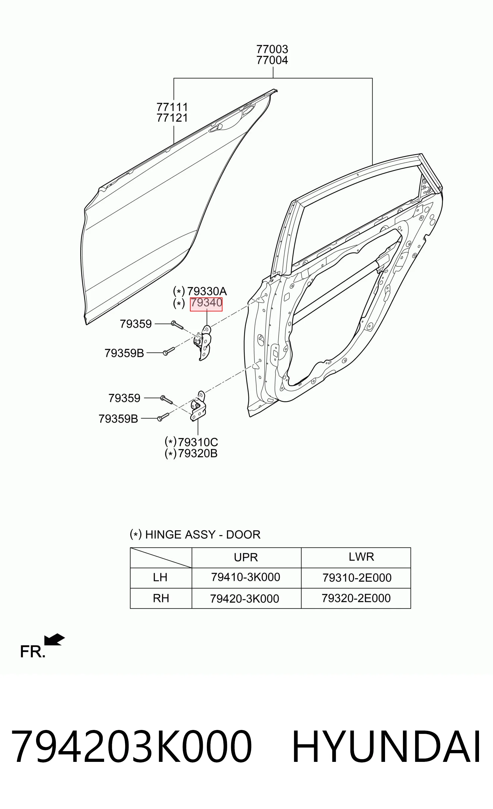 794203K000 Hyundai/Kia Zawias drzwi tylnych prawych