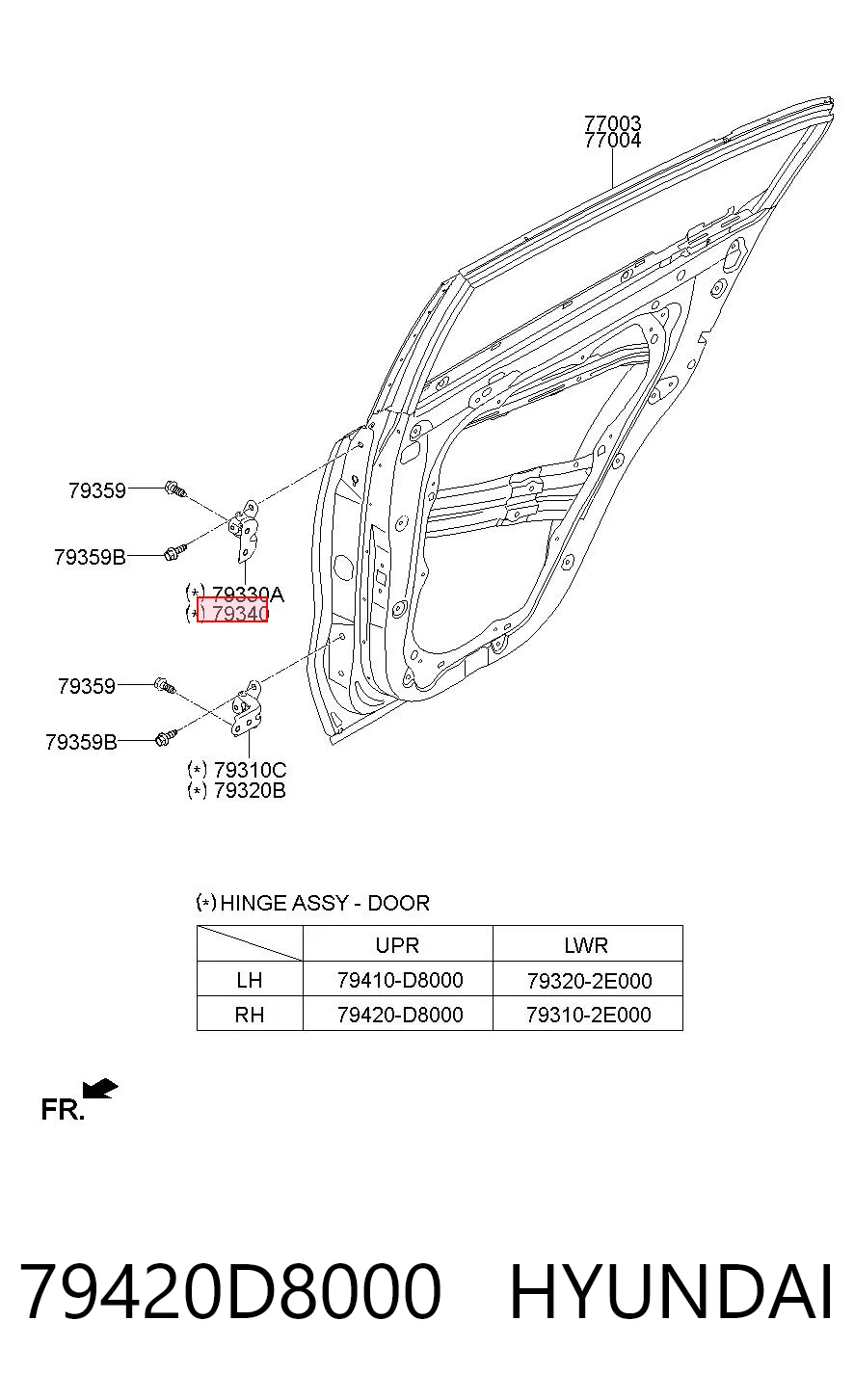 79420D8000 Hyundai/Kia Zawias drzwi tylnych prawych
