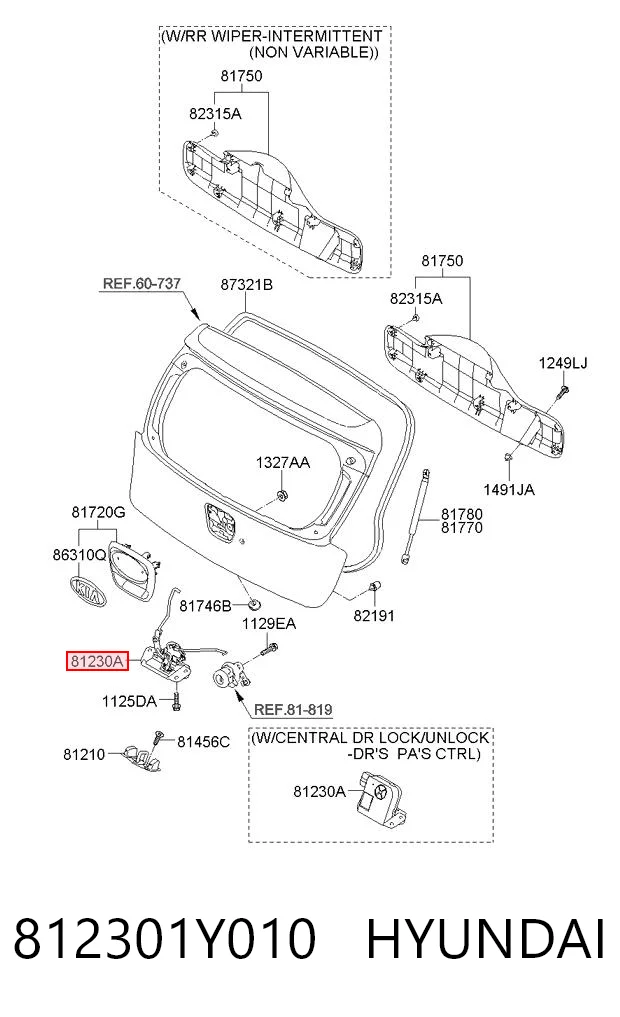  Zamek klapy bagażnika (3/5 drzwi tylnych) KIA Picanto 2