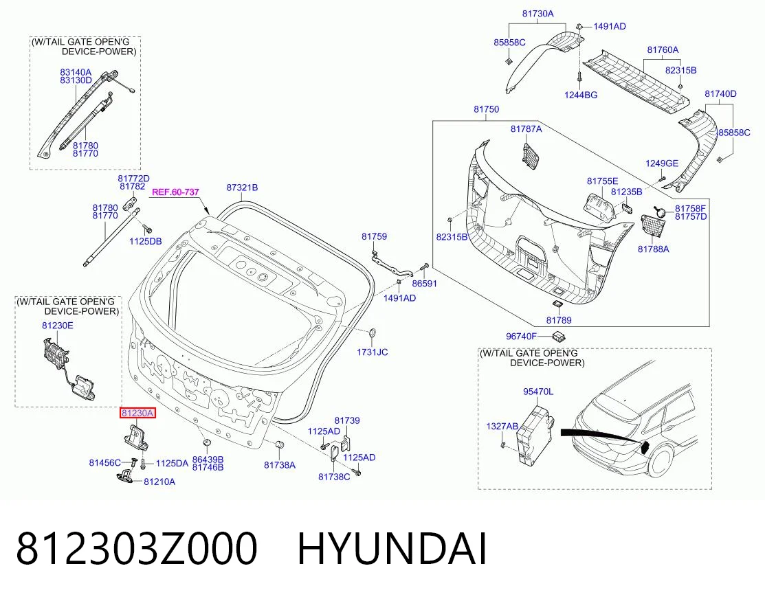 812303Z000 Hyundai/Kia Zamek klapy bagażnika (3/5 drzwi tylnych)