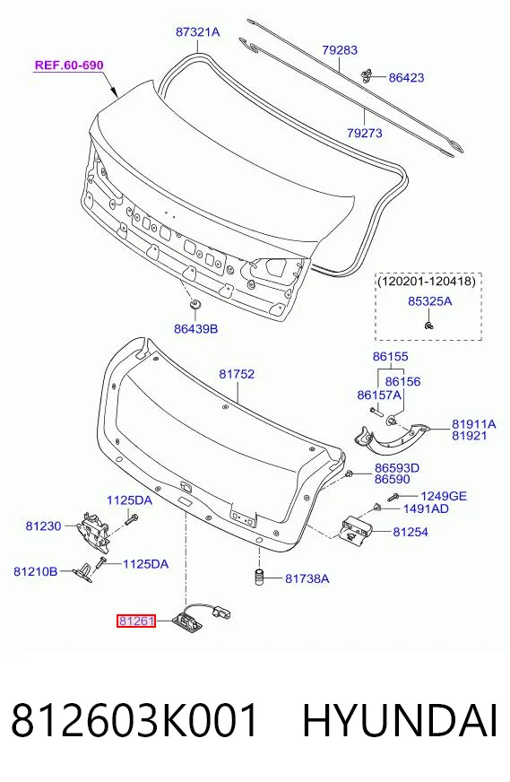 812603K001 Hyundai/Kia Lampa oświetlenia tylnej tablicy rejestracyjnej
