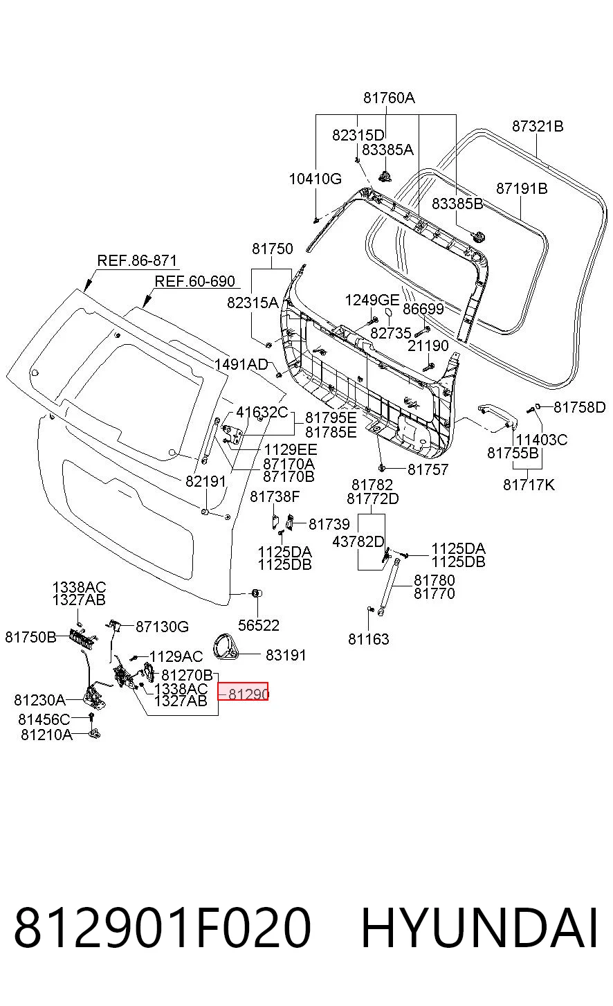 812901F020 Hyundai/Kia Silniczek zamka klapy bagażnika (drzwi 3/5 tylnych)