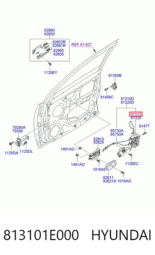 813101E000 Hyundai/Kia Zamek drzwi przednich lewych
