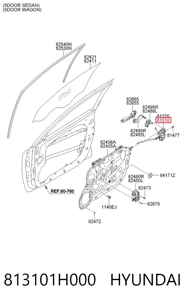 813101H000 Hyundai/Kia Zamek drzwi przednich lewych