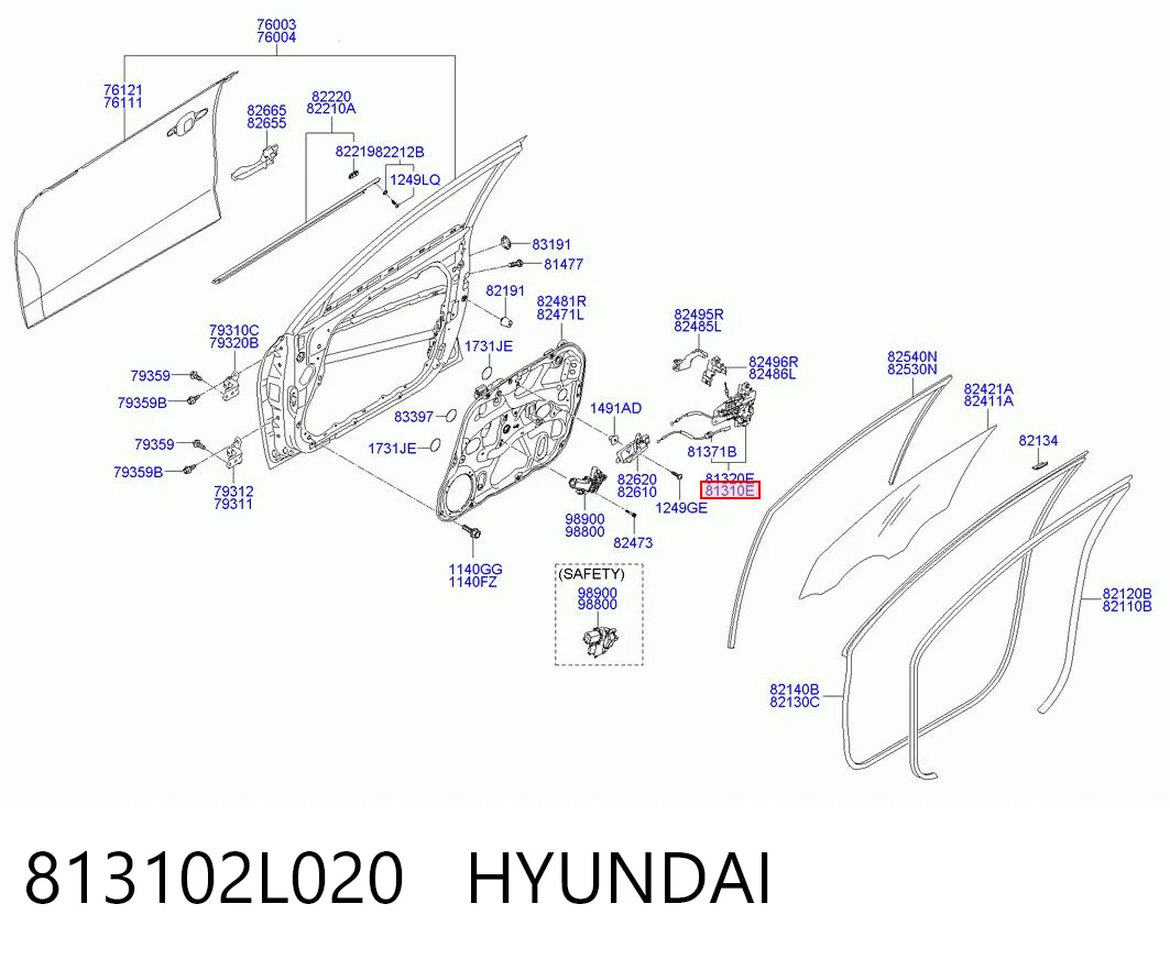 813102L020 Hyundai/Kia Zamek drzwi przednich lewych