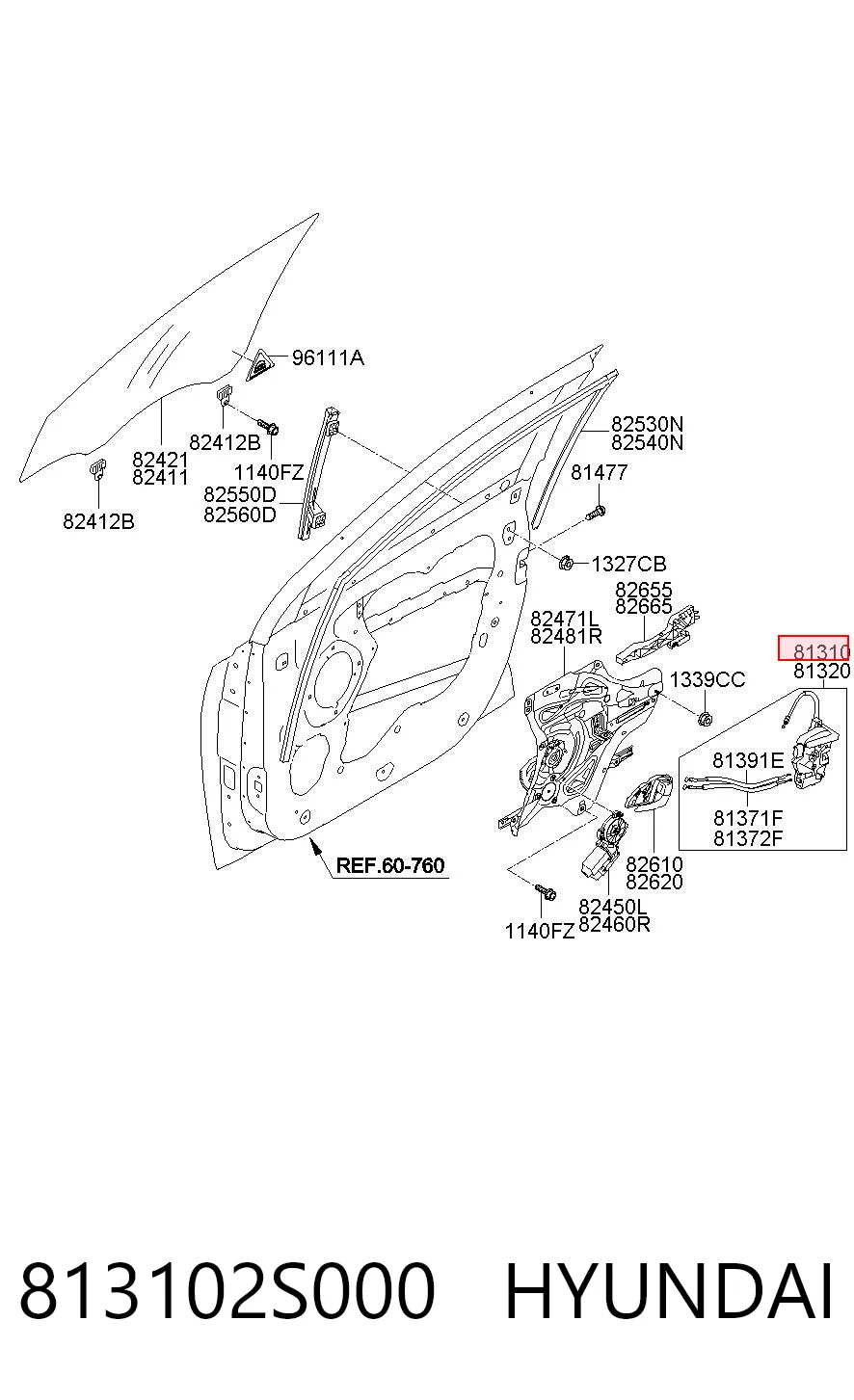 813102S000 Hyundai/Kia Zamek drzwi przednich lewych