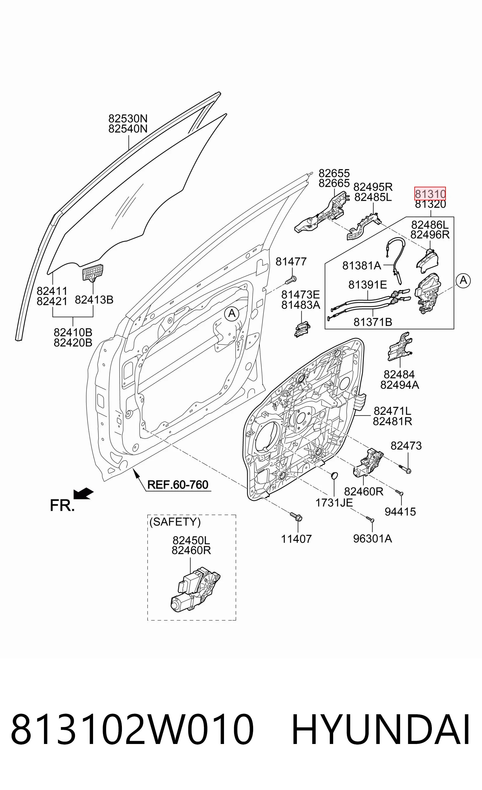 813102W010 Hyundai/Kia Zamek drzwi przednich lewych