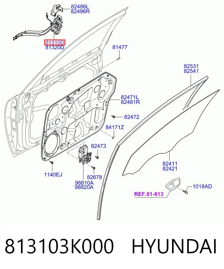 813103K000 Hyundai/Kia Zamek drzwi przednich lewych