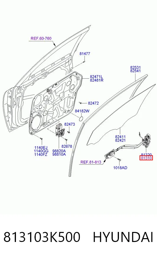 813103K500 Hyundai/Kia Zamek drzwi przednich lewych