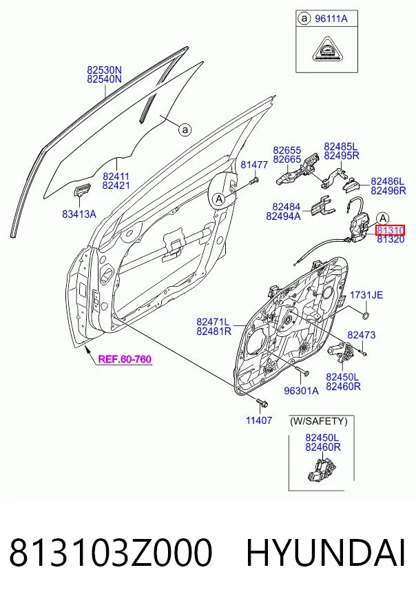 813103Z000 Hyundai/Kia Zamek drzwi przednich lewych