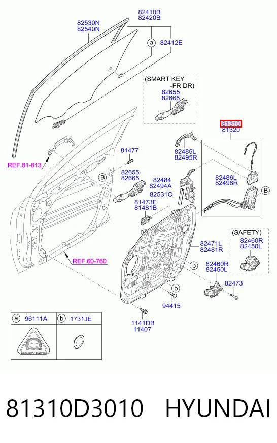 81310D3010 Hyundai/Kia Zamek drzwi przednich lewych