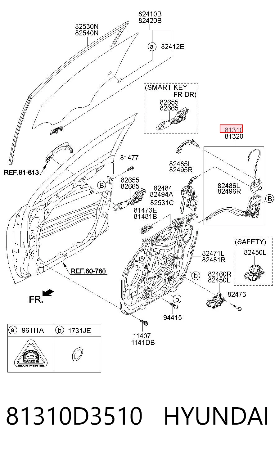 81310D3510 Hyundai/Kia Zamek drzwi przednich lewych