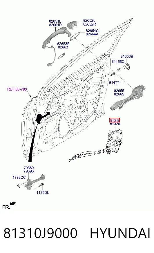 81310J9000 Hyundai/Kia Zamek drzwi przednich lewych