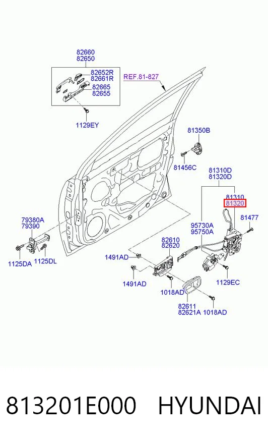 813201E000 Hyundai/Kia Zamek drzwi przednich prawych