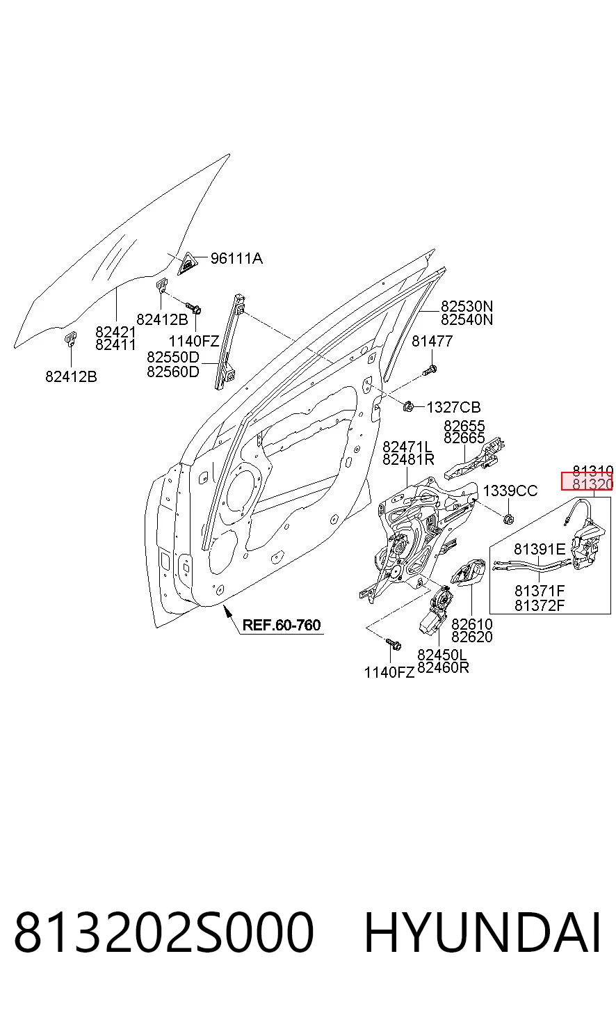 Zamek drzwi przednich prawych do Hyundai Ix35  LM