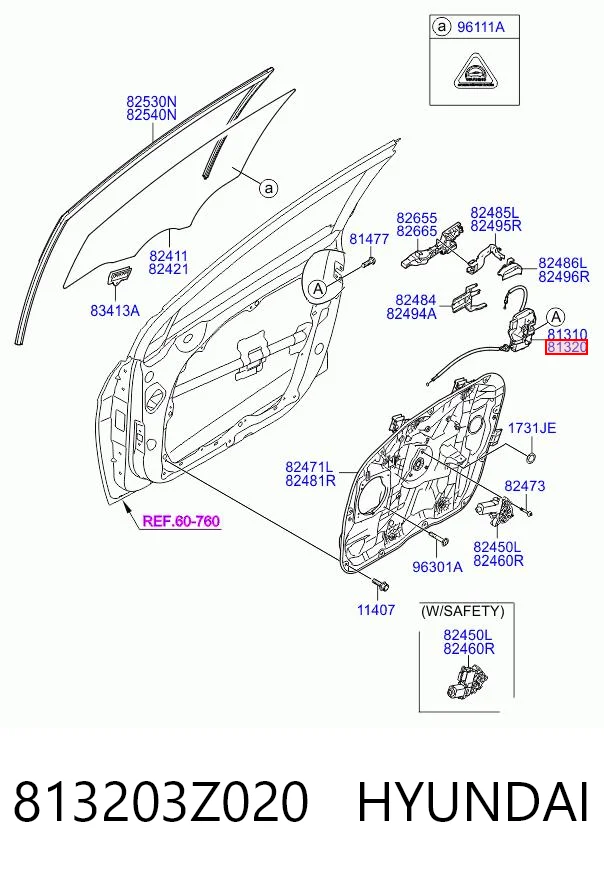 813203Z020 Hyundai/Kia Zamek drzwi przednich prawych