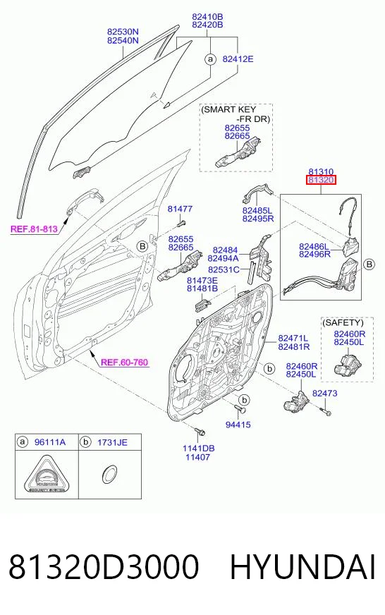 81320D3000 Hyundai/Kia Zamek drzwi przednich prawych
