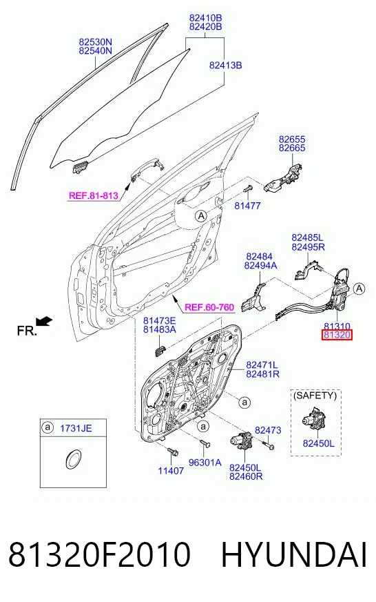 Zamek drzwi przednich prawych do Hyundai Elantra VI AD