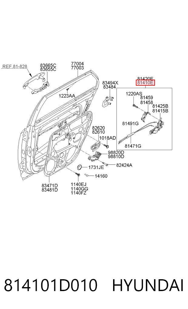 814101D010 Hyundai/Kia Zamek drzwi tylnych lewych