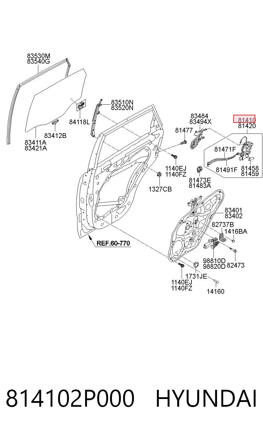 814102P000 Hyundai/Kia Zamek drzwi tylnych lewych