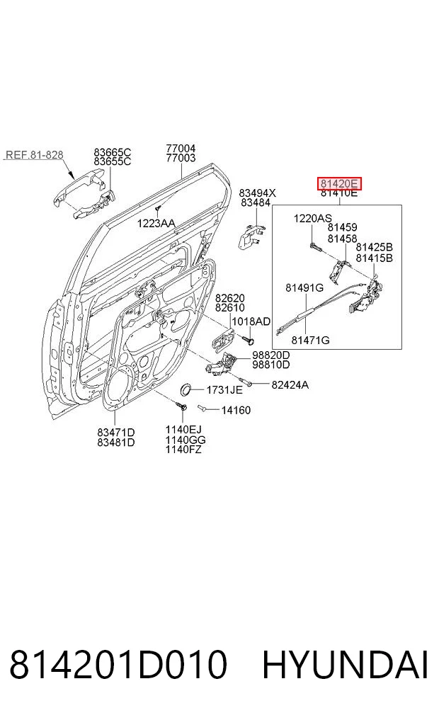 814201D010 Hyundai/Kia Zamek drzwi tylnych prawych
